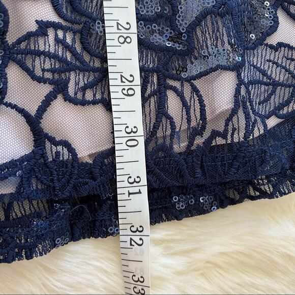 B Darlin Floral Lace Fit and Flare Dress Dark Blue 1/2 - Picture 9 of 13